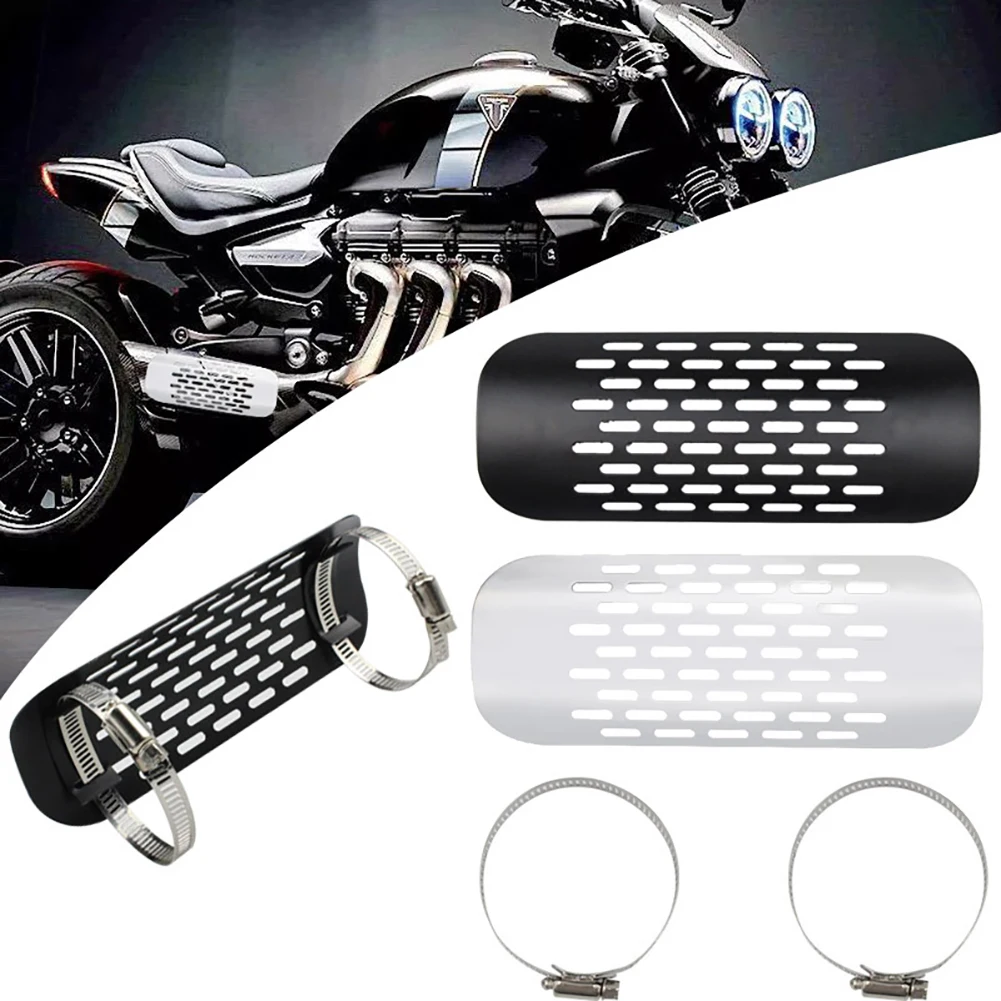 

Motorcycle Exhaust Heat Shield Heel Guard Muffler Protector Curved Cover With 2 Clamps Universal Accessories