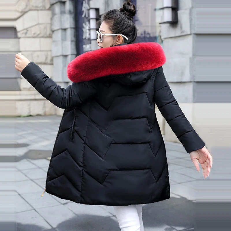

Осенне-зимнее женское пальто с капюшоном, женские парки, Женская куртка с меховым воротником, верхняя одежда, женское пуховое хлопковое Стеганое теплое плотное длинное пальто, новинка 2024