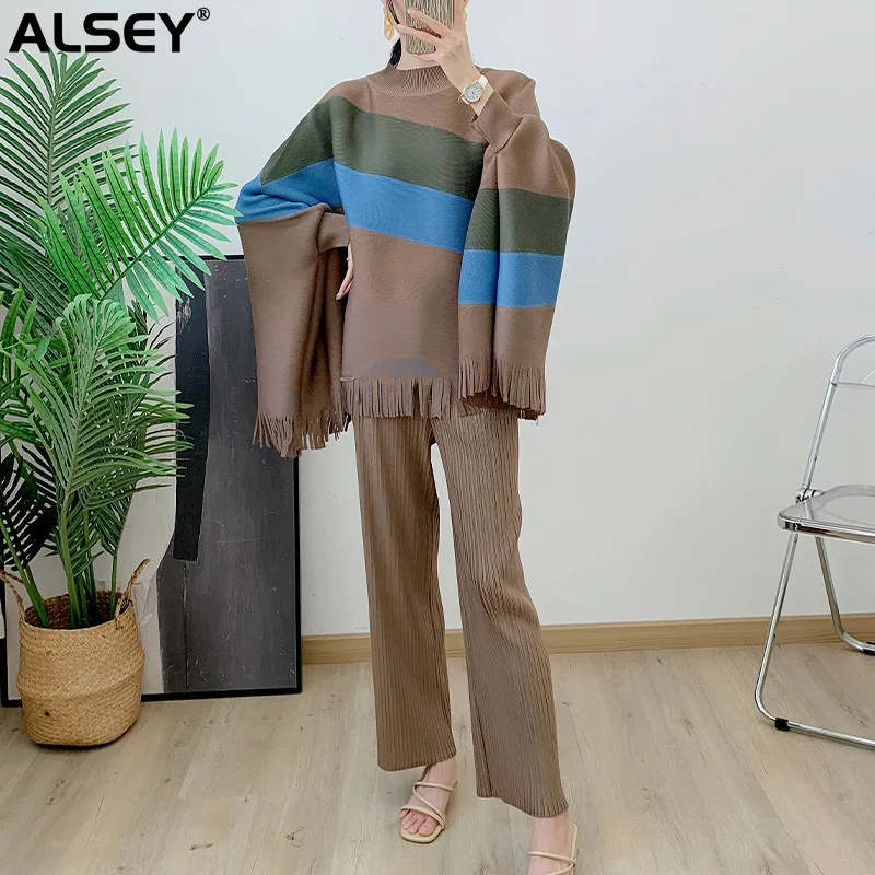 Плиссированный комплект ALSEY Miyake контрастных цветов, топ с шалью и повседневные Прямые брюки, комплект из двух предметов, элегантная женская одежда, новинка весны
Плиссированный комплект ALSEY Miyake контрастных цветов, топ с шалью и повседневные Прямые брюки, комплект из двух предметов, элегантная женская одежда, новинка весны