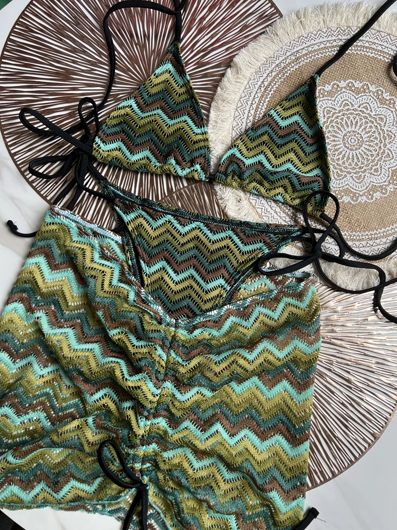 New women's color striped knitted hook flower beach dress sexy bikini holiday surf two-piece swimsuit three-piece set
New women's color striped knitted hook flower beach dress sexy bikini holiday surf two-piece swimsuit three-piece set
