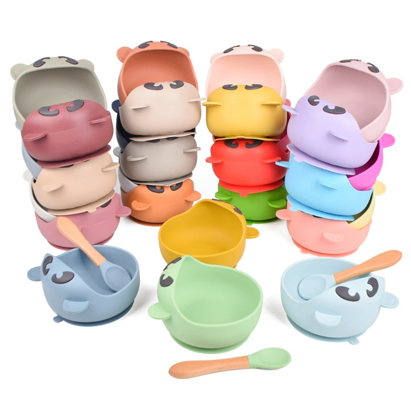 

Children's Silicone Suction Cup Bowl Solid Baby Silicone Dishes Feeding Food Supplement Bowl Dinner Plate Baby Cutlery BPA Free