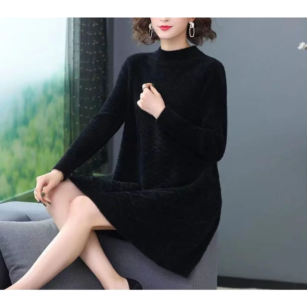 New style imitation mink knit shirt with elegant temperament, sweater with medium length bottom, comfortable dress
New style imitation mink knit shirt with elegant temperament, sweater with medium length bottom, comfortable dress