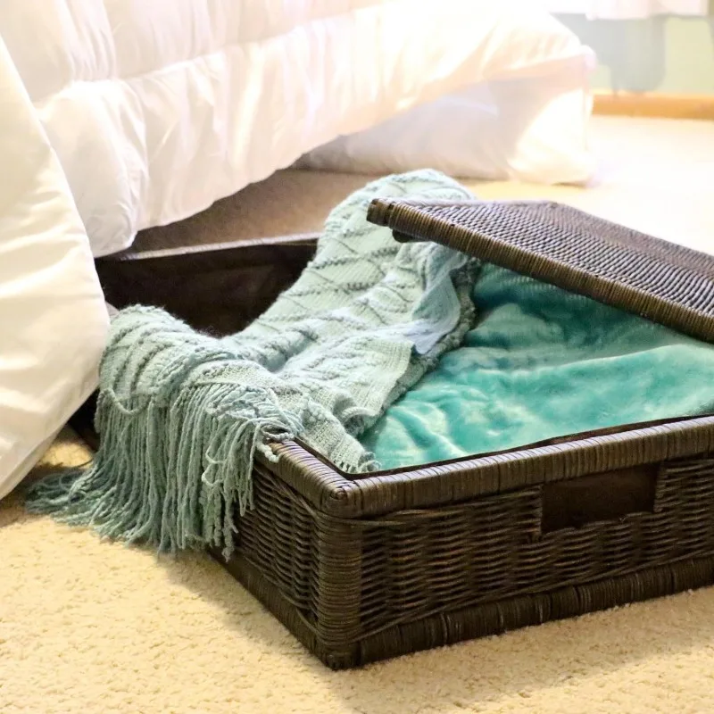 

The Basket Lady Underbed Wicker Storage Box, Extra Large, 31 in L x 21 in W x 11 in H, Antique Walnut Brown