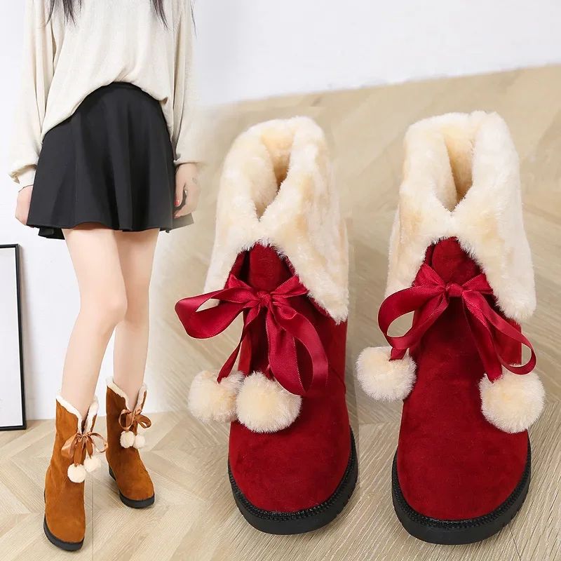 Women Snow Boots Winter Shoes Warm Casual Fur Ankle Female Bowtie Non Slip Plush Suede Flats Slip on Fashion Christmas Shoes
Women Snow Boots Winter Shoes Warm Casual Fur Ankle Female Bowtie Non Slip Plush Suede Flats Slip on Fashion Christmas Shoes