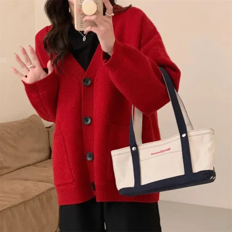 Lazy Style V-neck Cardigan for Women, Loose Clothes, Single Breasted, Long Sleeved Coat, Knitted Cardigan, Thick Sweaters
Lazy Style V-neck Cardigan for Women, Loose Clothes, Single Breasted, Long Sleeved Coat, Knitted Cardigan, Thick Sweaters