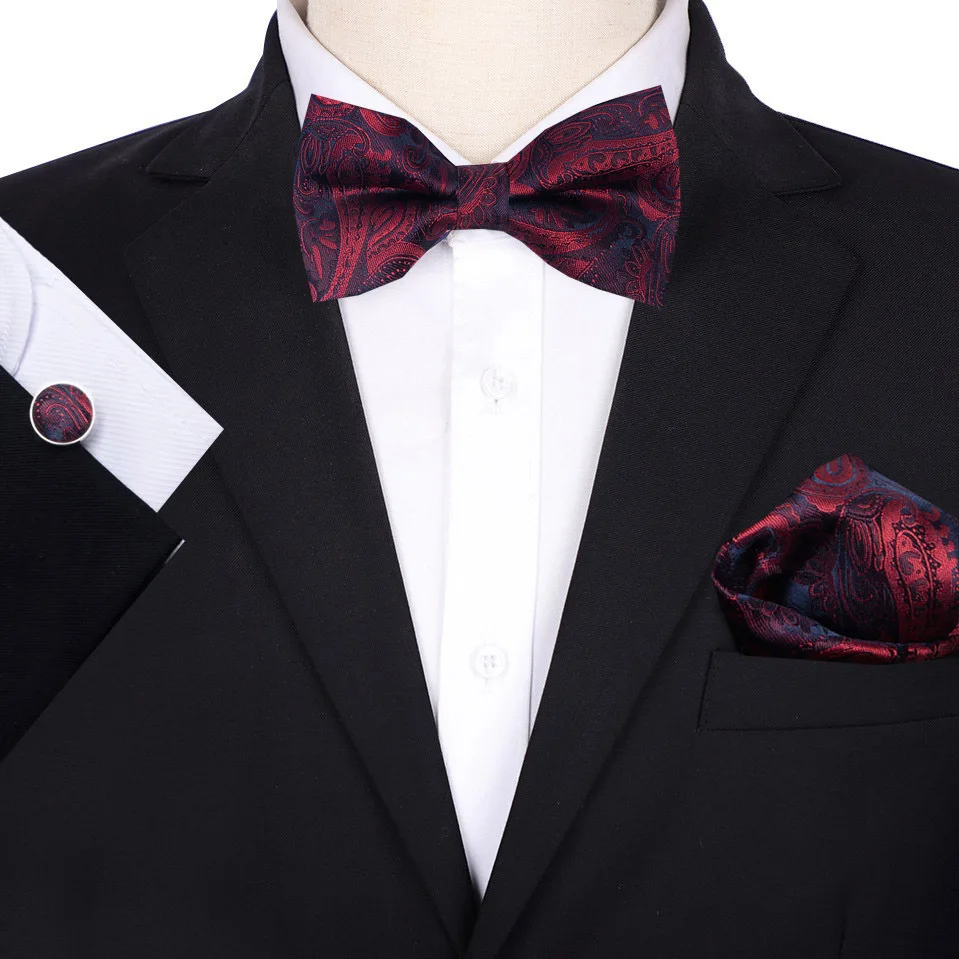 Jacquard Silk Mens Bow Tie Hanky Cufflinks Set Pre-tied Butterfly Knot Bowtie Set Wholesale for Male Wedding Business
Jacquard Silk Mens Bow Tie Hanky Cufflinks Set Pre-tied Butterfly Knot Bowtie Set Wholesale for Male Wedding Business