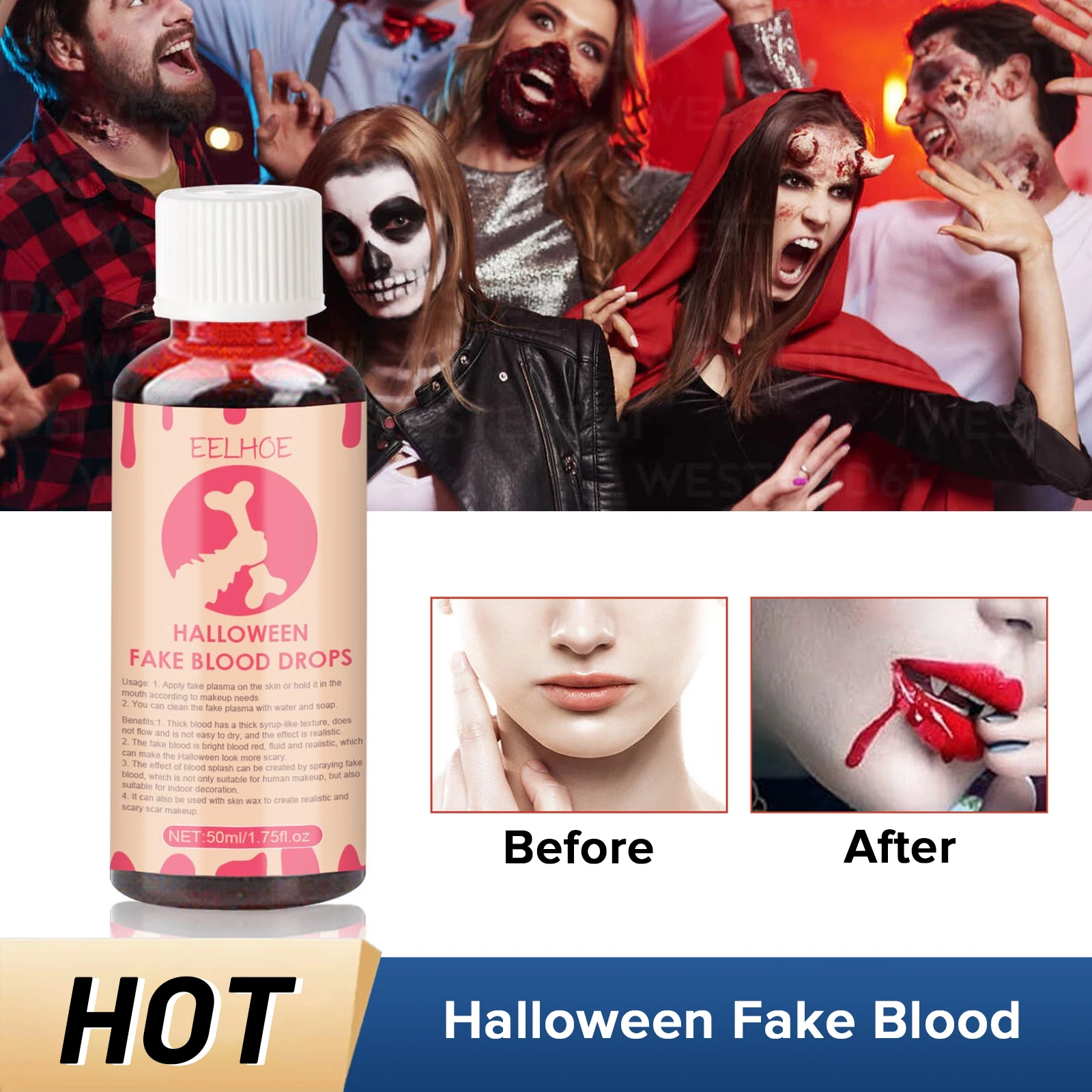 Halloween Fake Blood Face Body Paint Props Liquid Bottle Stage Cosplay Theatrical Vampires Festival Party Prank Safe Makeup Tool
Halloween Fake Blood Face Body Paint Props Liquid Bottle Stage Cosplay Theatrical Vampires Festival Party Prank Safe Makeup Tool