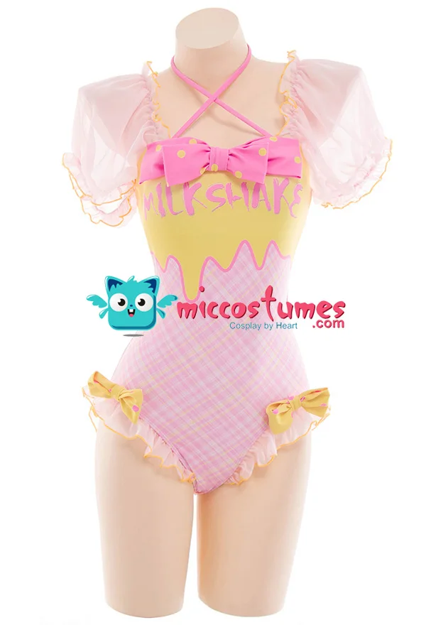 Miccostumes Swimsuits for Women Milkshake Printed Bathing Suit Tulle Bowknot One-piece Swimwear Miccostumes Swimsuits for Women Milkshake Printed Bathing Suit Tulle Bowknot One-piece Swimwear