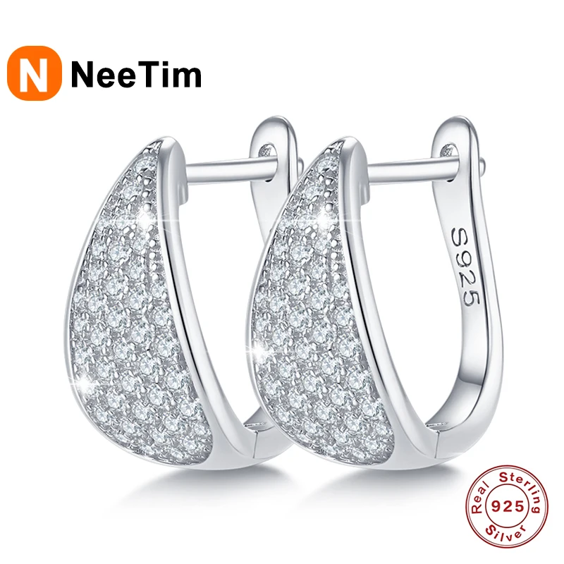 NeeTim Full D Color Moissanite Earrings 925 Sterling Silver for Women GRA Lab Diamond Plated White Gold Earrings Wedding Jewelry 15 S5d3079095cc54127b8f1da81fce59f90M
