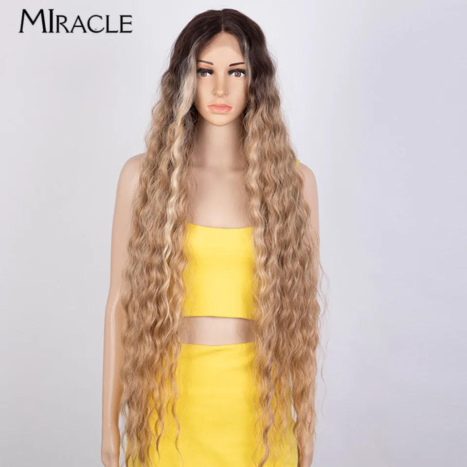 

MIRACLE Synthetic Lace Front Wig Super Long Wavy Wigs 40'' Water Wave Curly Hair Blonde Wig for Women Lace Wig Cosplay Daily