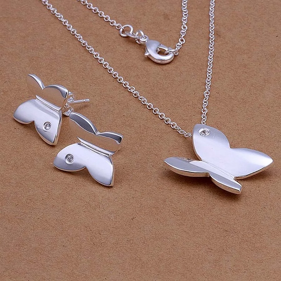 New wedding jewelry Women lady wedding Glossy butterfly pendant necklace Stud Earrings fashion Silver color jewelry Set
New wedding jewelry Women lady wedding Glossy butterfly pendant necklace Stud Earrings fashion Silver color jewelry Set