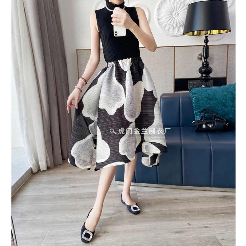 

Miyake Original Large-swing A-line Skirt Niche Design Sense Pleated Skirt Female Summer Printing Thin Pleated Skirt Bustle