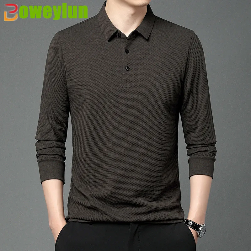 Boweylun Autumn Honeycomb Grid Lapel Long-sleeved T-shirt Comfortable Skin-friendly Business Casual Men's Solid Color Polo Shirt
Boweylun Autumn Honeycomb Grid Lapel Long-sleeved T-shirt Comfortable Skin-friendly Business Casual Men's Solid Color Polo Shirt