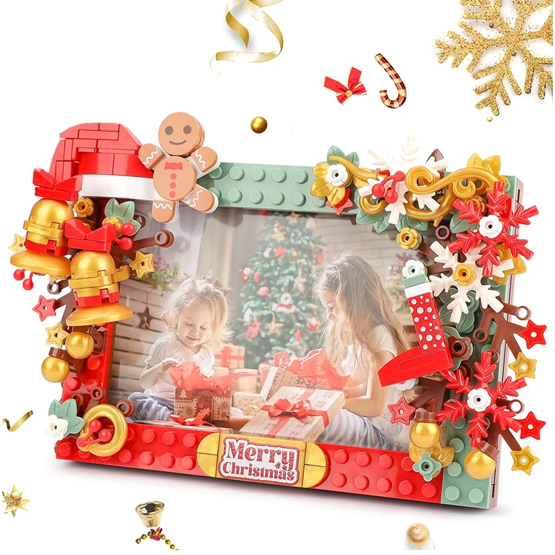 

Creative Christmas Fun Desk Mirror Bricks Santa Claus Gingerbread House Sets Building Block Decoration Toys Kids Boys Gifts
