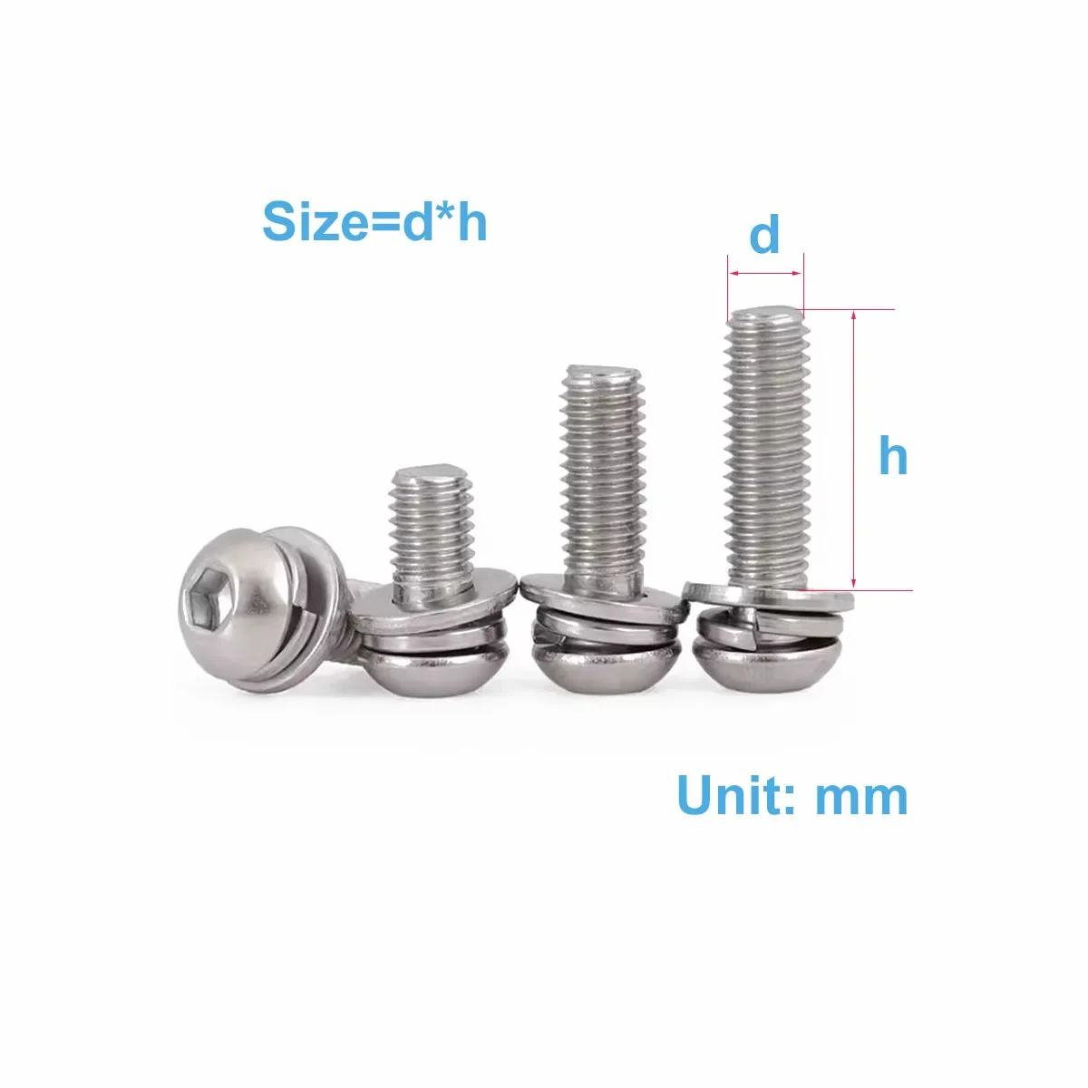 304 Stainless Steel Round Head Hexagonal Triple Combination Screw With Flat Washer And Spring Washer Screw
304 Stainless Steel Round Head Hexagonal Triple Combination Screw With Flat Washer And Spring Washer Screw