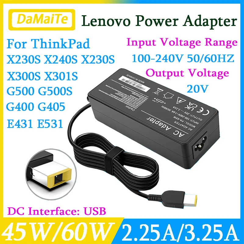20V 3.25A 65W USB AC Laptop Charger Power Adapter For Lenovo Thinkpad X230S X301S G500 G405 X1 Carbon E431 E531 T440s T431s T550
20V 3.25A 65W USB AC Laptop Charger Power Adapter For Lenovo Thinkpad X230S X301S G500 G405 X1 Carbon E431 E531 T440s T431s T550