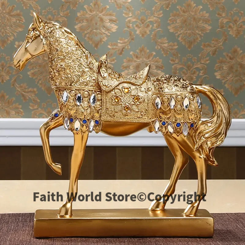 

28cm LARGE -TOP business office efficacious Success FENG SHUI Talisman Protection Inviting money GOLD HORSE ART Sculpture