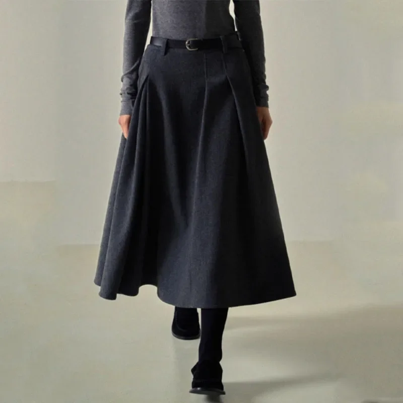 

F@CA*E PA*ERN Ladies Commuter Wool Half Skirt Female Niche High Waist Loose Casual A-Line Skirt Y2k Black Pleated Skirts Gothic