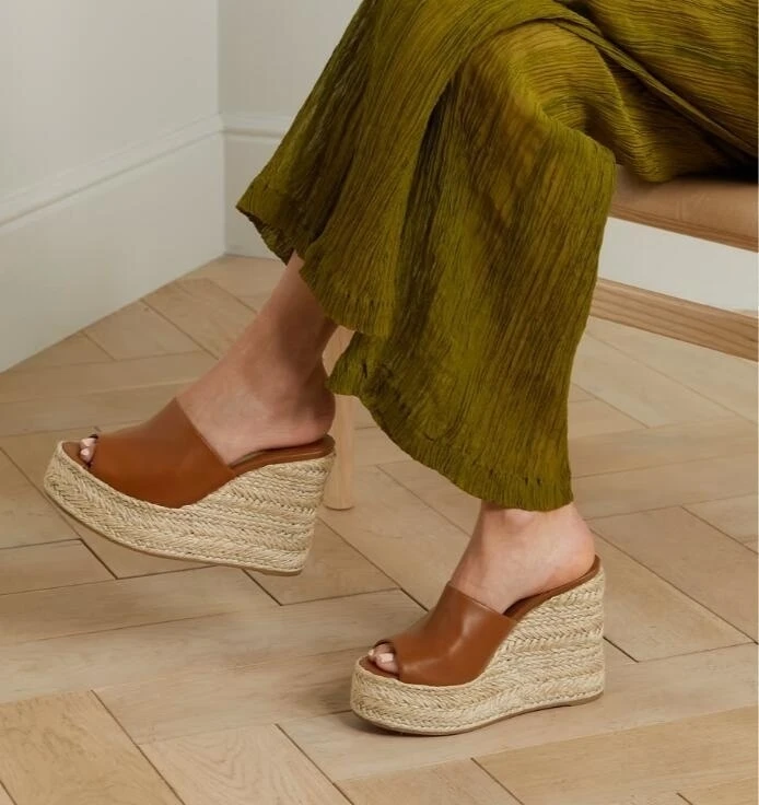 

2023 Brand Designer High-Heel Wedge Espadrille Platform Slide Mules Women Peep Toe Slip-on Thick Sole Summer Slingback Sandals