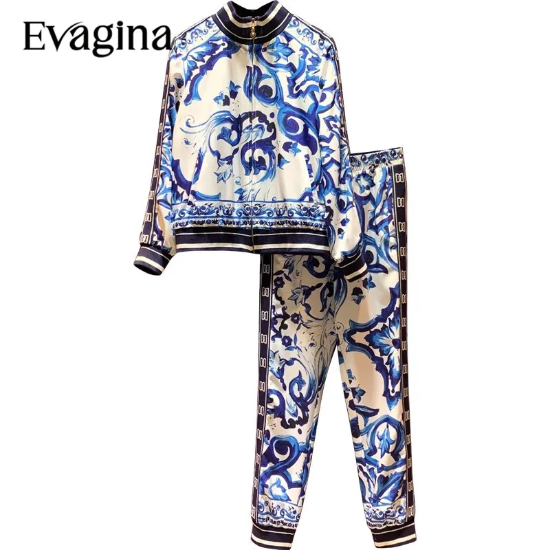 Костюм Evagina из чистого хлопка с принтом в виде фарфоровой росписи, Женский весенне-осенний костюм с воротником-стойкой и длинными рукавами + брюки, комплект из двух предметов
Костюм Evagina из чистого хлопка с принтом в виде фарфоровой росписи, Женский весенне-осенний костюм с воротником-стойкой и длинными рукавами + брюки, комплект из двух предметов