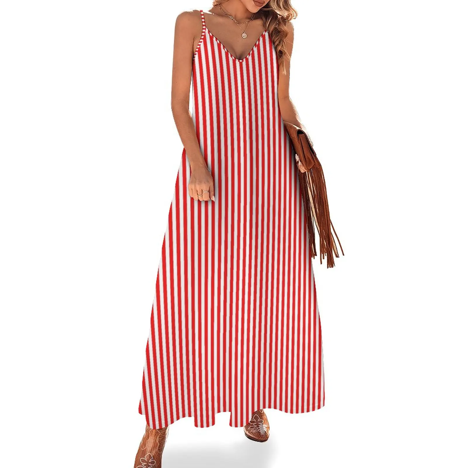 

Красно-белое Полосатое приталенное платье без рукавов, элегантное женское платье свободного покроя, лето 2024