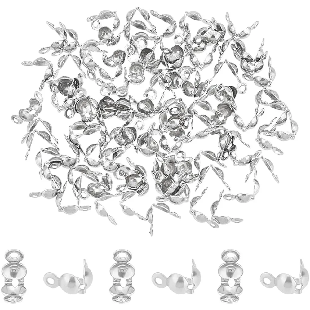 100pcs Stainless Steel Bead Tips Cord Ends Clamshell Knot Cover Bead End Terminators Crimp Cap Fold Over for Jewelry Making DIY
100pcs Stainless Steel Bead Tips Cord Ends Clamshell Knot Cover Bead End Terminators Crimp Cap Fold Over for Jewelry Making DIY