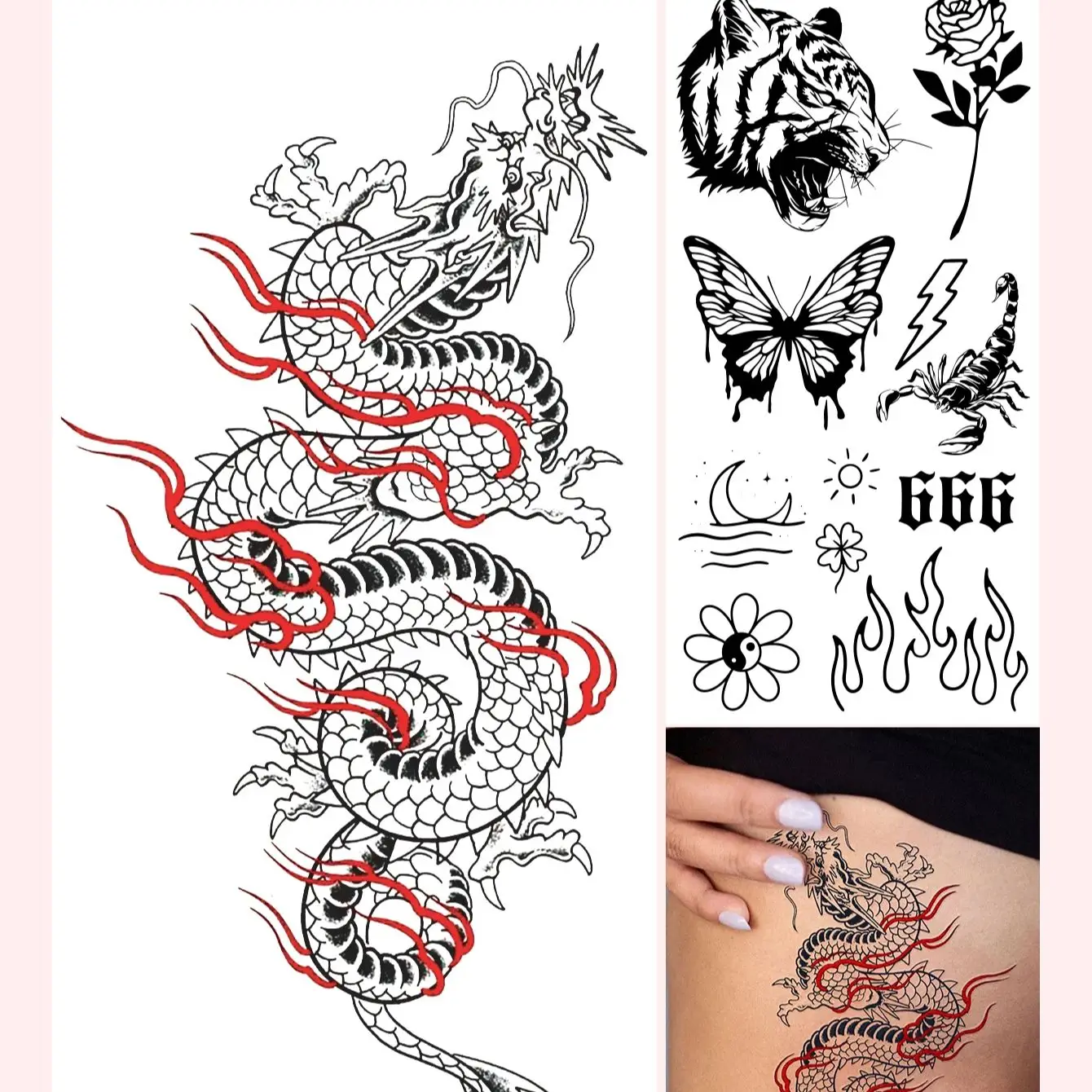 

2pcs Temporary Tattoos Large Arm Sleeve Tattoo Sticker Dragon flowers Full Totem Wolf Waterproof Fake Tatoo for Women