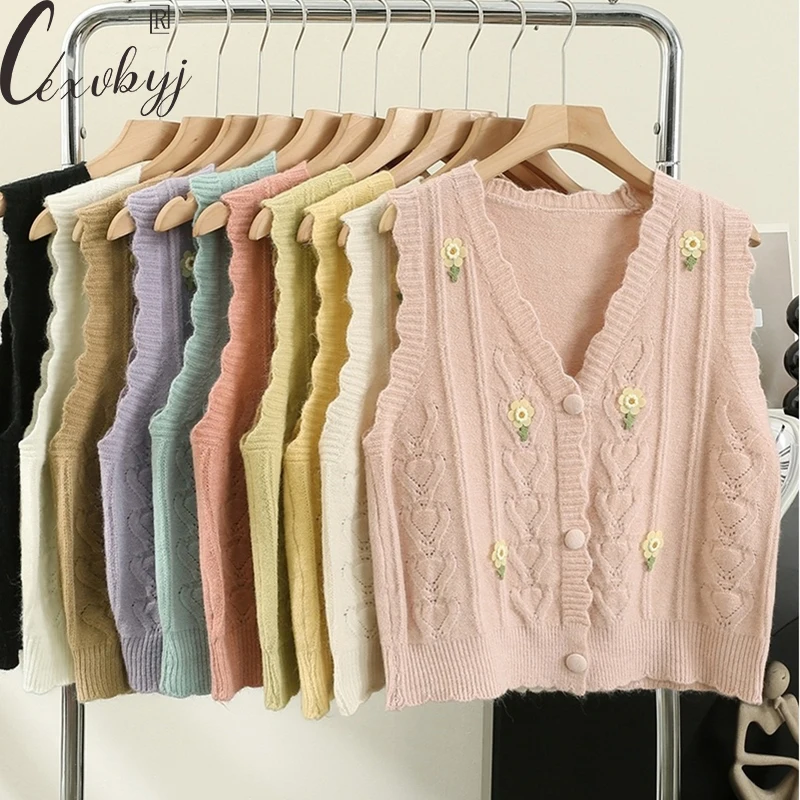 Korean Print Embroidery Knitted Vest Women Sweet V-Neck Sweater Pullover Waistcoat Fall Winter Sleeveles Solid Knitwear Top 2xl
Korean Print Embroidery Knitted Vest Women Sweet V-Neck Sweater Pullover Waistcoat Fall Winter Sleeveles Solid Knitwear Top 2xl