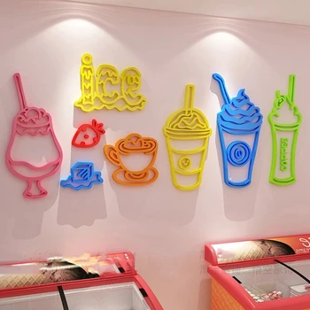 Cartões de Boas Vindas Encantadores com Comidas Deliciosas: O Presente Perfeito para Todas as Ocasiões 10 Cute Ice Cream Shop Wall Decor Decals Cold Drink Shop Milk Tea Shop Background Wall Stickers 3D Three-dimensional Wall Stickers