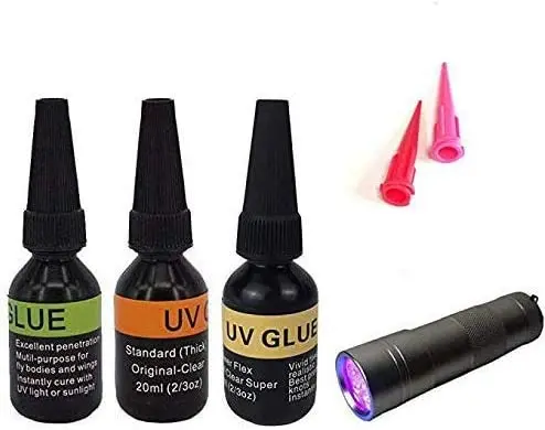 

Riverruns UV Clear Glue Three Formula +12 LED UV Power Light Fly Tying for Building Flies Flies Heads Bodies and Wings Tack Free