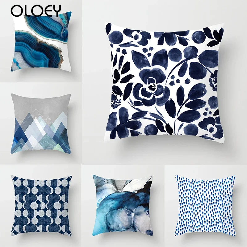

Home Decor Vintage Polyester Pillowcase Cushion Cover Blue Abstract Geometric Printed Pillow Case 45*45cm Pillow Cover