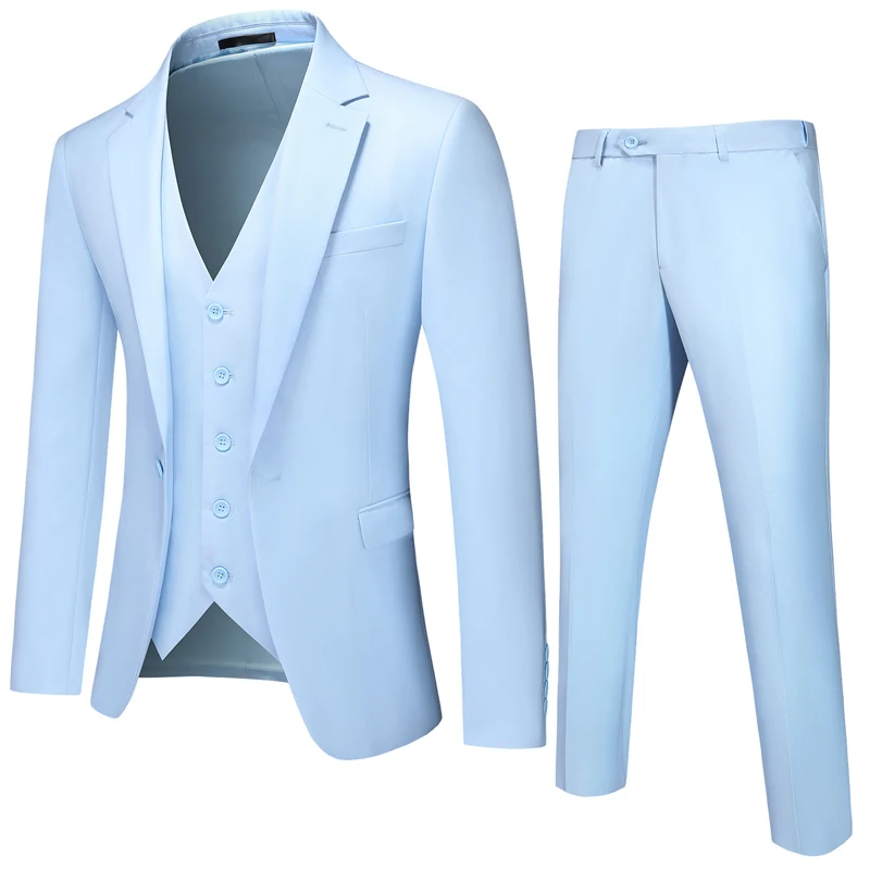 

M-6XL High Quality 13 Color Suit Three-piece Suit (suit + Vest + Trousers) British Fashion Handsome One Button 2 Side Slit Men's