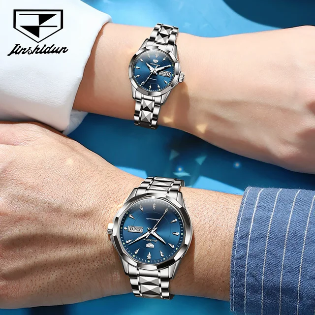 JSDUN-Montre mécanique automatique pour couple romantique, bande en acier au tungstène, mouvement importé, amoureux 2