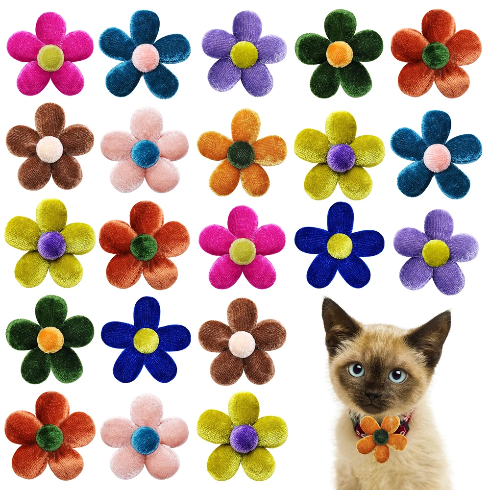 

30/60PCS Fashion Flower Pet Dog Bow Ties Cat Spring Decorate Puppy Bowtie Pet Bows Slidable Dog Bows for Small Dog Accessories