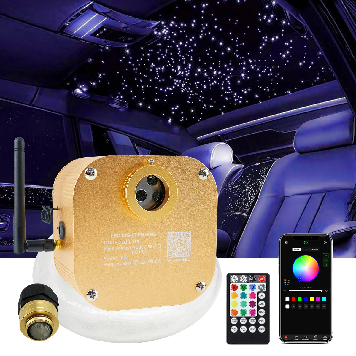 

DC12V Car Roof Starry Sky Ceiling Light 16W Twinkle RGBW Car Led Interior Lamp Smart app Music Control Fiber Optic star Ceiling