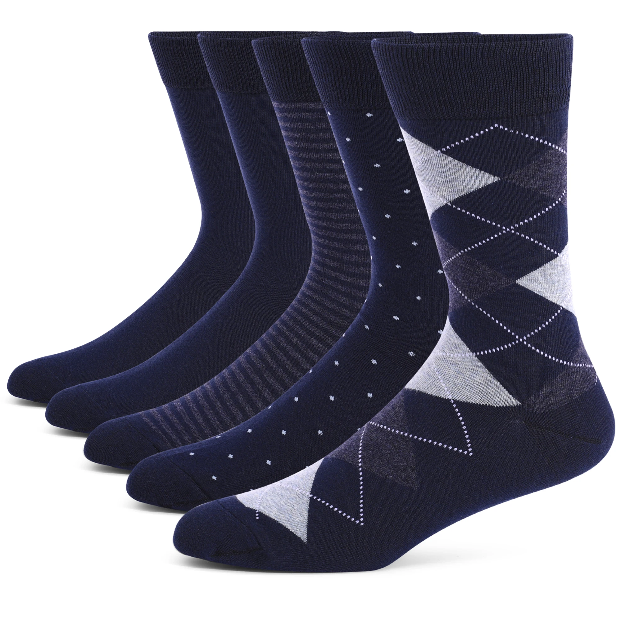 

5 Pairs Mens Dress Socks Plus Size，High Quality Combed Cotton Crew Socks，Black Cool Argyle Breathable Casual Socks for men