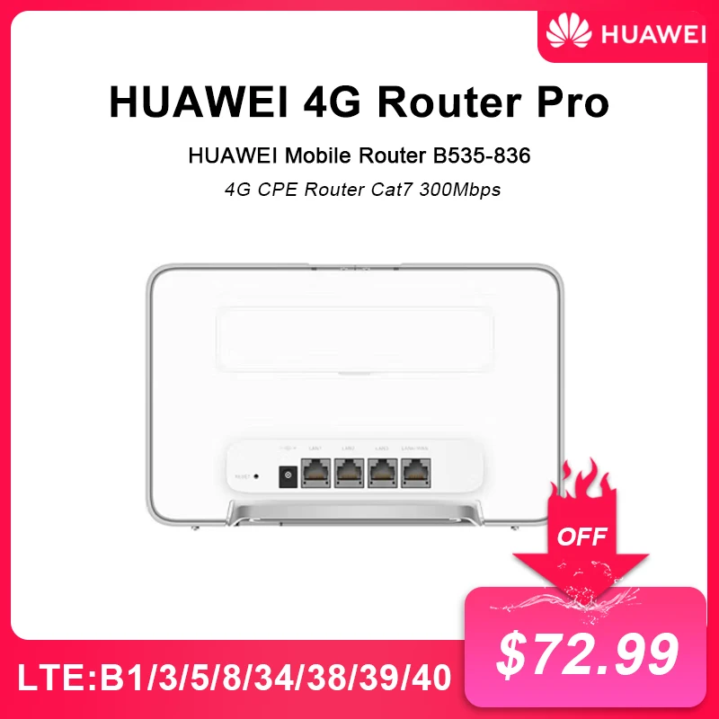HUAWEI 4G Router Pro B535-836 LTE 300 Mbps Dual-Band Wi-Fi Hotspot Micro SIM Card Slot 4 Gigabit Ethernet Ports Cat 7 CPE Router
HUAWEI 4G Router Pro B535-836 LTE 300 Mbps Dual-Band Wi-Fi Hotspot Micro SIM Card Slot 4 Gigabit Ethernet Ports Cat 7 CPE Router