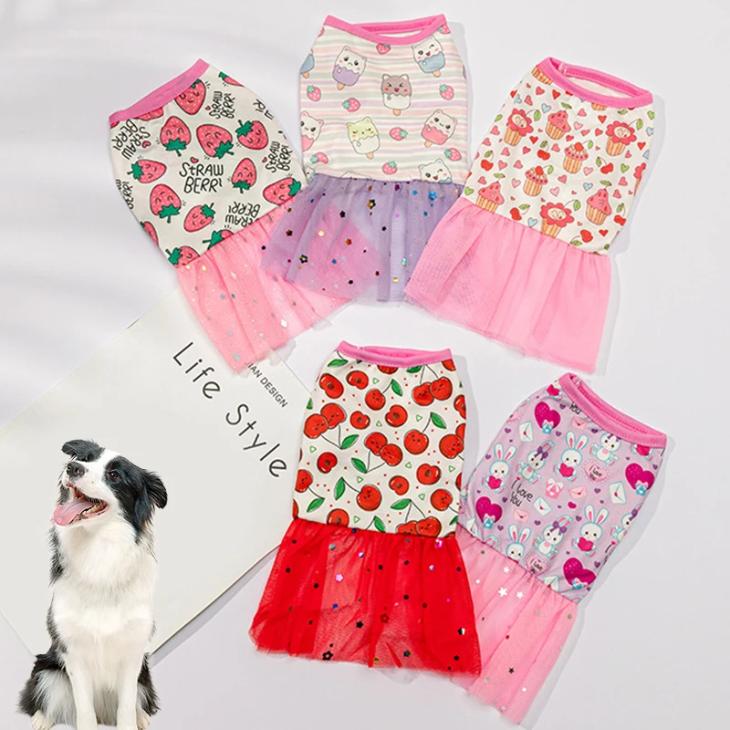 

Puppy Sweet Skirt Lace Design Cute Princess Skirt Dog Cat Cartoon Mesh Printing Small Dog Poodle Yorkie Chihuahua Pet Apparel