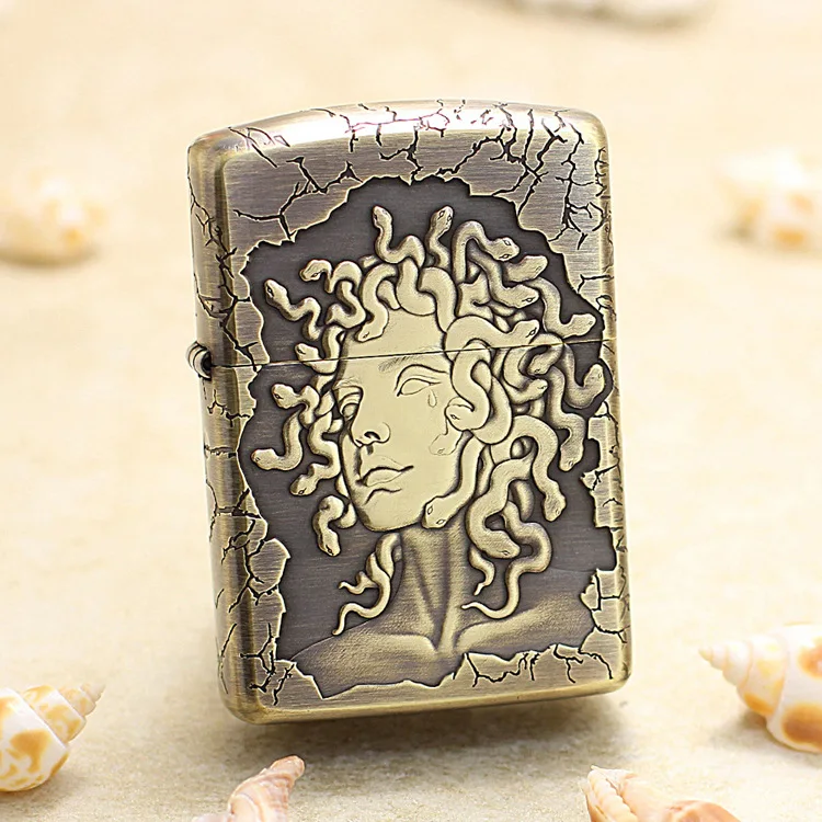 

Genuine Zippo Ghost King Medusa oil lighter copper windproof cigarette Kerosene lighters Gift with anti-counterfeiting code