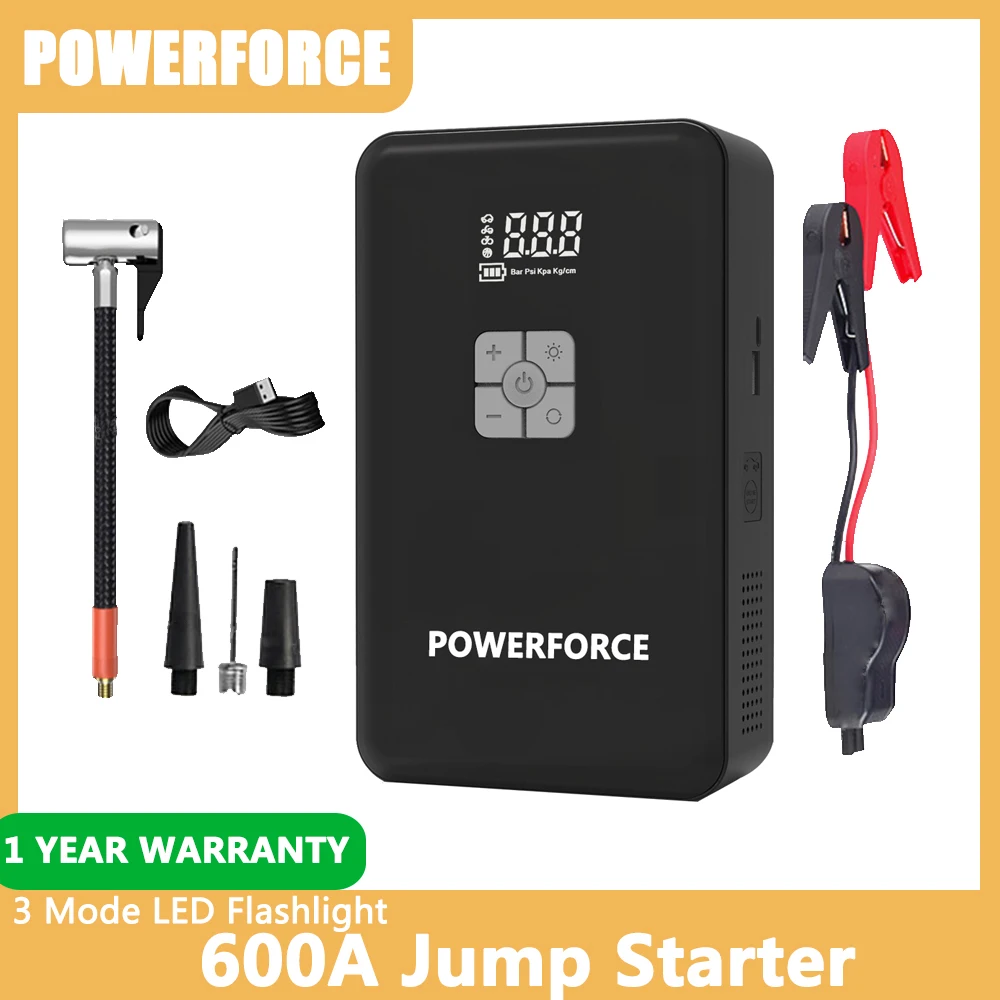 

Jump Starter Pump Air Compressor Hd Display Battery Booster 6000mAh Power Bank for Car 600A Tire Inflator 12V Starting Device