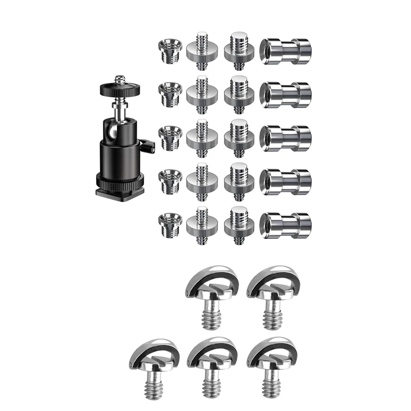 21Pcs Hot Shoe Adapter Mount Camera Ball Head Set & 5Pcs 1/4 Inch Plate Mounting Screw D-Ring Screw Adapter
21Pcs Hot Shoe Adapter Mount Camera Ball Head Set & 5Pcs 1/4 Inch Plate Mounting Screw D-Ring Screw Adapter