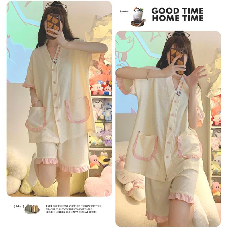 New Kitty Kuromi Pajamas Women's Summer 2023 Cotton Short Sleeve Home Furnishing Sanrio Home Suit Thin Fit Cartoon Comfort Set 
New Kitty Kuromi Pajamas Women's Summer 2023 Cotton Short Sleeve Home Furnishing Sanrio Home Suit Thin Fit Cartoon Comfort Set