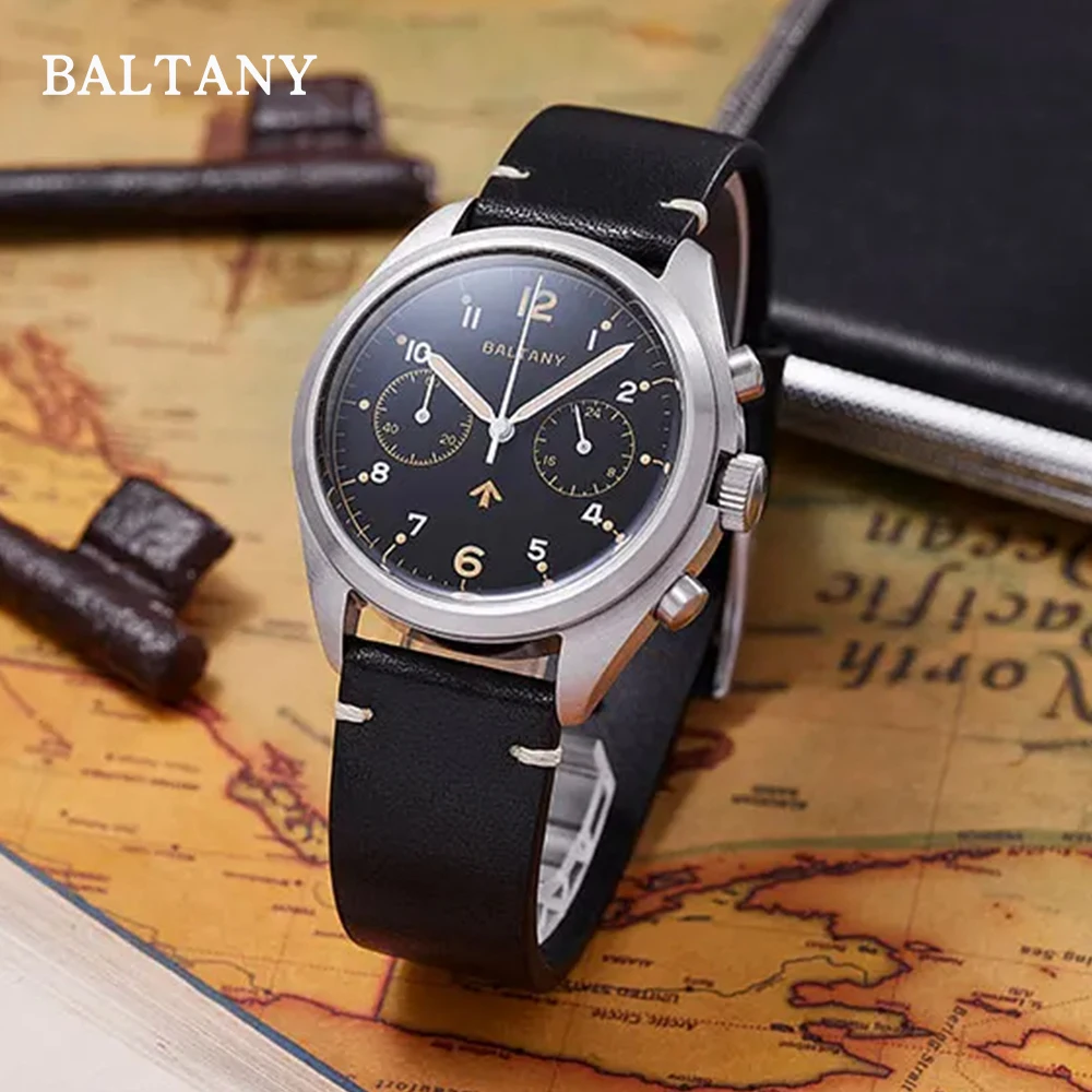 

2023 New Baltany Men's Multifunction Quartz Watches Retro Military Chronograph Watch VK64 AR Sapphire 50M Waterproof Wristwatch