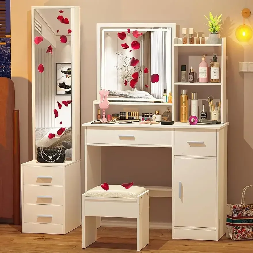 INTERGREAT Makeup Vanity Desk with Lights and Full-Length Mirror, White Vanity Table Set with 3 Lighting Modes, Dressing Table
INTERGREAT Makeup Vanity Desk with Lights and Full-Length Mirror, White Vanity Table Set with 3 Lighting Modes, Dressing Table