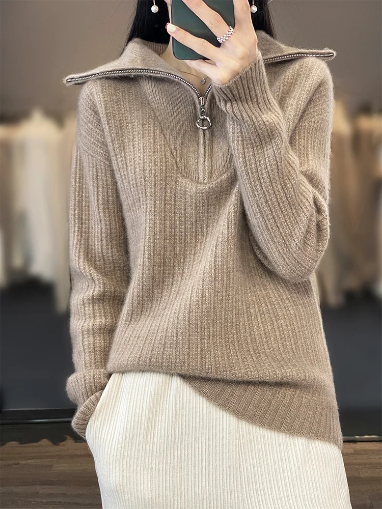 Women's Long-Sleeved Knitted Sweater, 100% Australia Wool, Lapel, Half Zipper, Warm and Comfortable, Thickened Pullover, New
Women's Long-Sleeved Knitted Sweater, 100% Australia Wool, Lapel, Half Zipper, Warm and Comfortable, Thickened Pullover, New