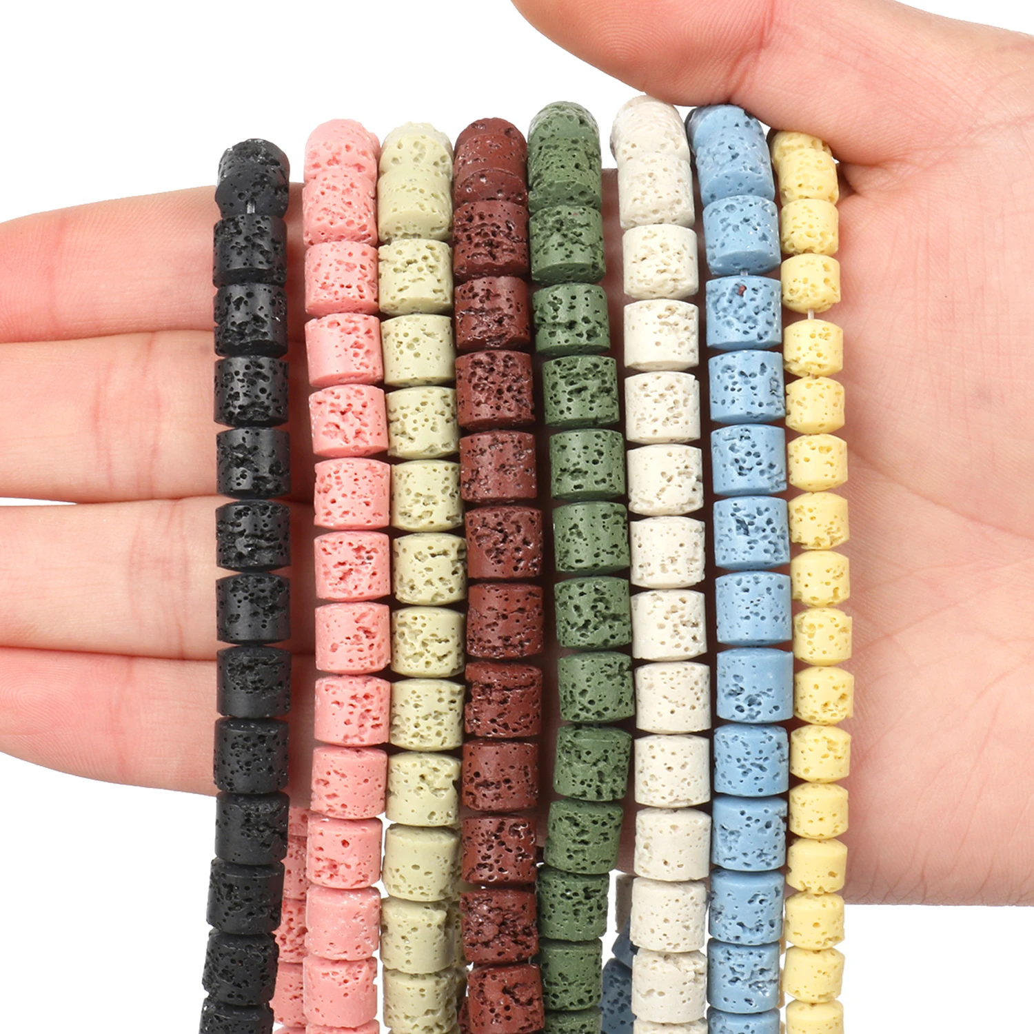 

6/8mm Barrel Shape Natural Stone Volcanic Lava Bead Multicolors Cylinder Loose Beads for Jewelry Making DIY Bracelet Accessories