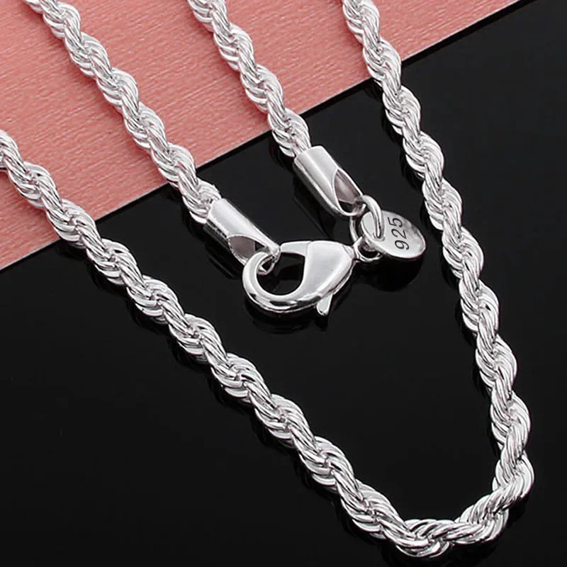 Hot Charms Fine 4MM Rope Chain 925 Sterling Silver Necklaces for Woman Men Classic Fashion Jewelry Wedding Party Holiday Gifts
Hot Charms Fine 4MM Rope Chain 925 Sterling Silver Necklaces for Woman Men Classic Fashion Jewelry Wedding Party Holiday Gifts
