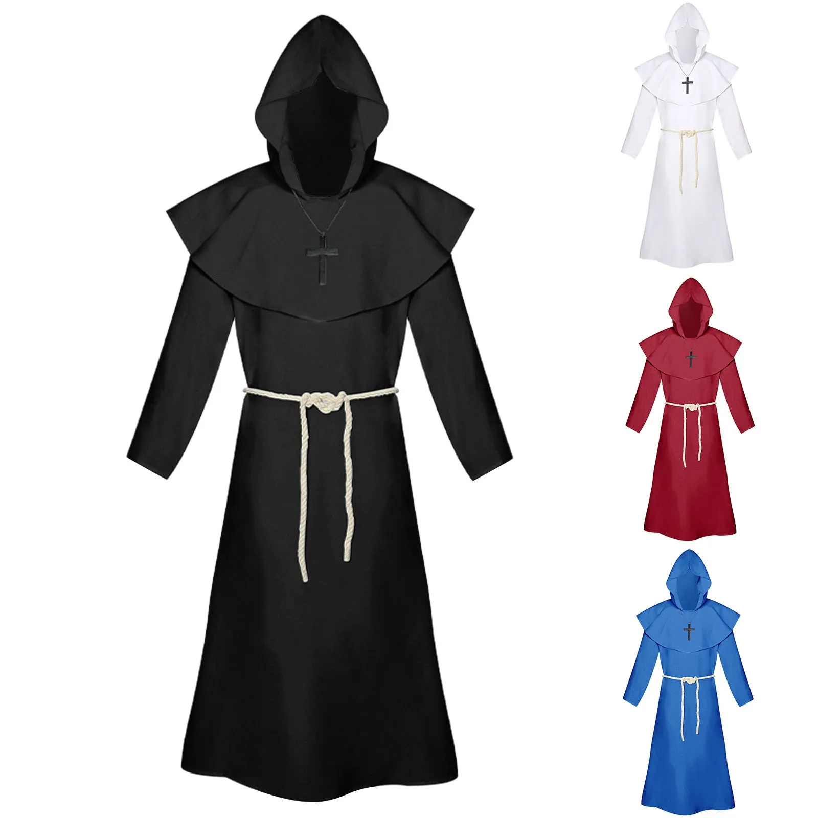

Medieval Halloween Christian Friar Priest Robes Witch Wizard Cloak Cape Party Death Ghost Vampire Devil Demon Cosplay Costumes