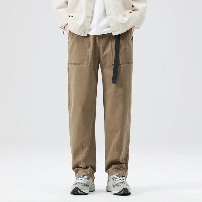

Cotton Cargo Pants Man Korean belt Casual Trousers Men Pants New Overalls Baggy Straight Trousers Men Pantalones Spring Autumn