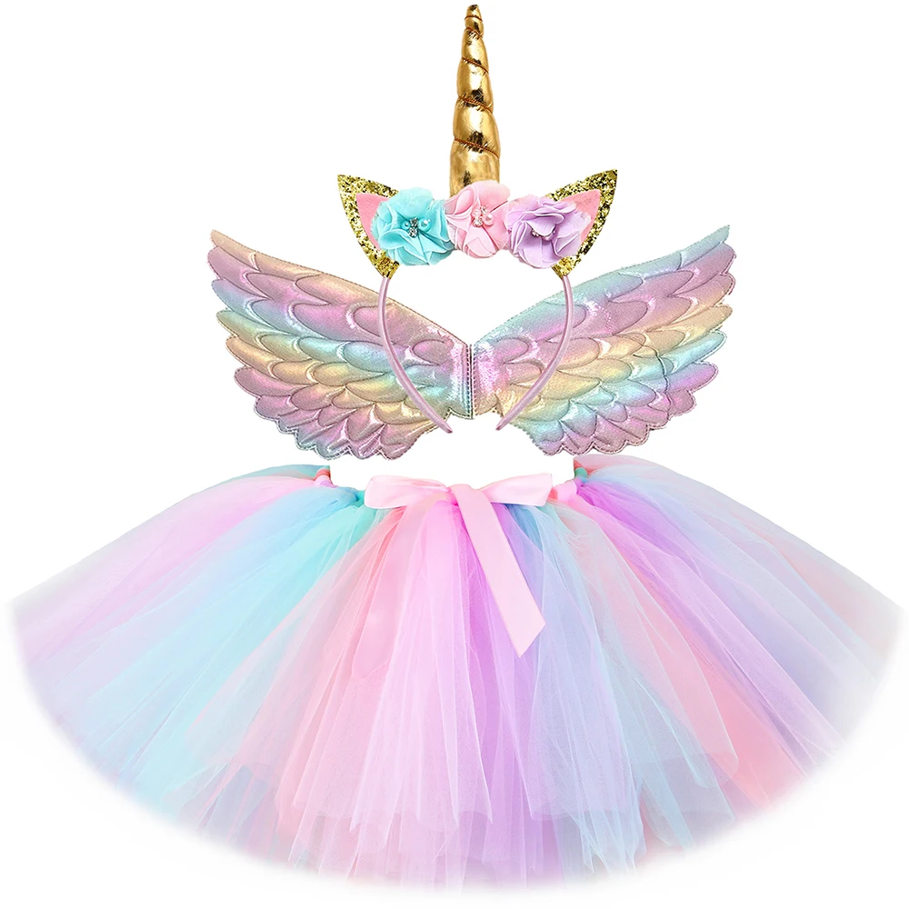 

Girls Unicorn Tutu Skirt Set Pastel Rainbow Toddler Baby Tutus Mesh Tulle Girls Skirts for Kids Perform Dance Halloween Costume